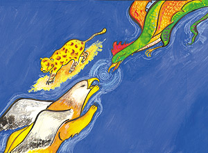 Legenda Ilustração para reportagem sobre bichos fantásticos Crédito Ilustração Janaina Tokitaka
