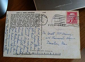 Cartão postal enviado em 1958 para Scott McMurry 
