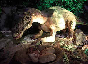 Dinossauros em tamanho real na exposio Era T-Rex