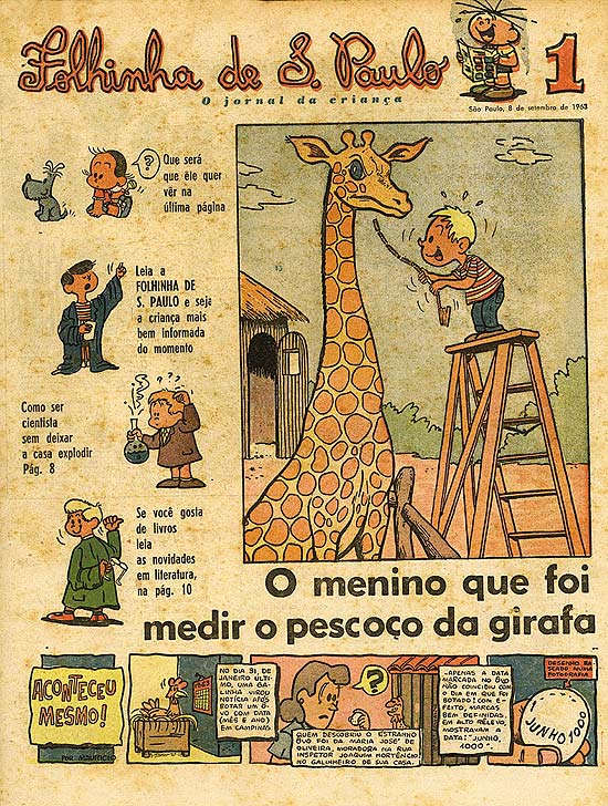 ORG XMIT: AGEN1011230406184393 ORG XMIT: 280501_0.tif Capa da primeira edição do suplemento infantil Folhinha, do jornal Folha de S.Paulo, publicado em 8 de setembro de 1963. (Foto: Reprodução) ***DIREITOS RESERVADOS. NÃO PUBLICAR SEM AUTORIZAÇÃO DO DETENTOR DOS DIREITOS AUTORAIS E DE IMAGEM***