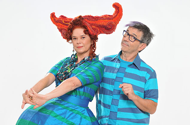 Sandra Peres e Paulo Tatit, do Palavra Cantada, com figurino do show 