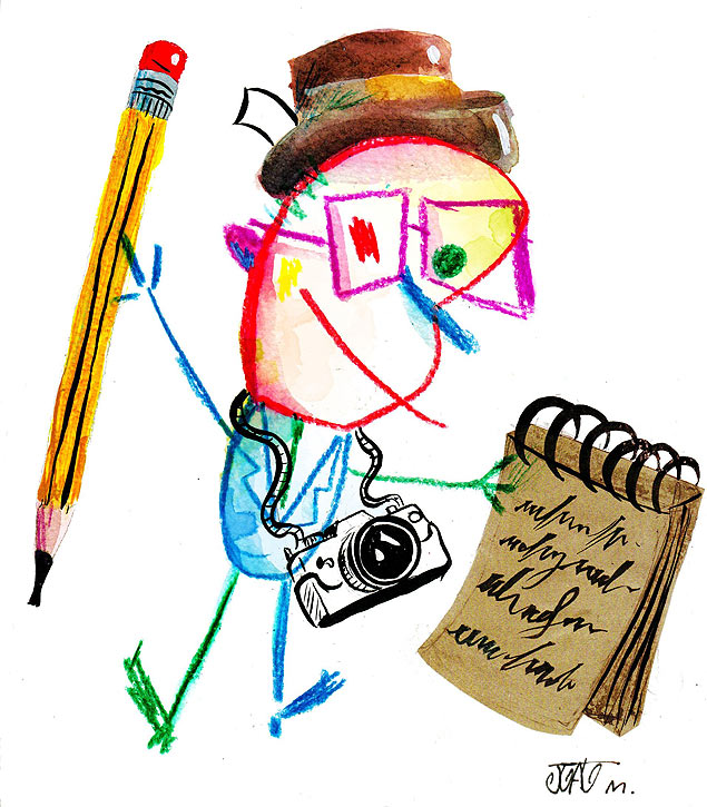 A figura do jornalista, segundo o ilustrador Joo Montanaro.