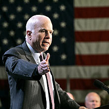 Republican presidential candidate, Sen. John McCain, R-Ariz., addresses the audience during a speech at Pensacola Junior College Wednesday, April 2, 2008, in Pensacola, Fla. (AP Photo/Mary Altaffer)