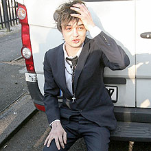 British musician Pete Doherty outside Wormwood Scrubs Prison in London following his release, Tuesday, May 6, 2008. The singer served 29 days of a 14 week sentence for breaching his probation. (AP Photo/ Lewis Whyld/PA) ** UNITED KINGDOM OUT NO SALES NO ARCHIVE **