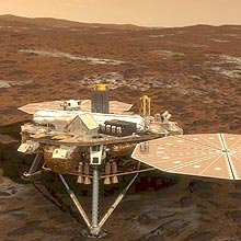 Concepção artística da Phoenix; sonda tenta descobrir o que aconteceu com água em Marte