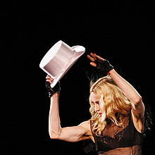 U.S. singer Madonna performs during the opening night of her "Sticky & Sweet" tour at the Millennium Stadium in Cardiff August 23, 2008. Madonna kicked off her "Sticky & Sweet" world tour at the stadium on Saturday, the latest test of her enduring appeal just a week after her 50th birthday.