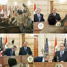 Sequncia de imagens mostra o momento em que o jornalista lanou sapato contra Bush