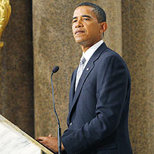 Presidente Barack Obama discursa no funeral de Ted Kennedy nos Estados Unidos