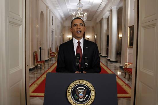 O presidente americano Barack Obama durante anuncio da morte de Osama Bin Laden, em maio de 2011