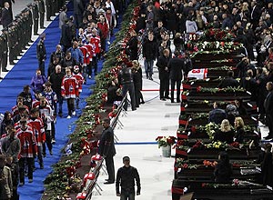 Funeral das vítimas do acidente aéreo na Rússia, que matou 43 pessoas, entre elas 37 jogadores do time de Lokomotiv