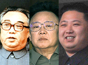 ORG XMIT: SIN500 A combination photograph shows founder of North Korea Kim Il-sung (L), North Korean leader Kim Jong-il (C) and Kim Jong-il's youngest son Kim Jong-un (R). North Korean leader Kim Jong-il died on Saturday, state television reported on December 19, 2011. An announcer said he died of physical and mental over-work. Kim Jong-un was named by North Korea's official news agency KCNA as the 