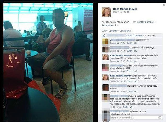 Foto postada pela professora universitria em que critica advogado por usar bermuda e regata no aeroporto 