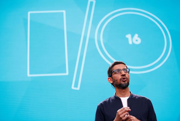 Sundar Pichai, presidente-executivo da companhia, durante apresentação na Google I/O