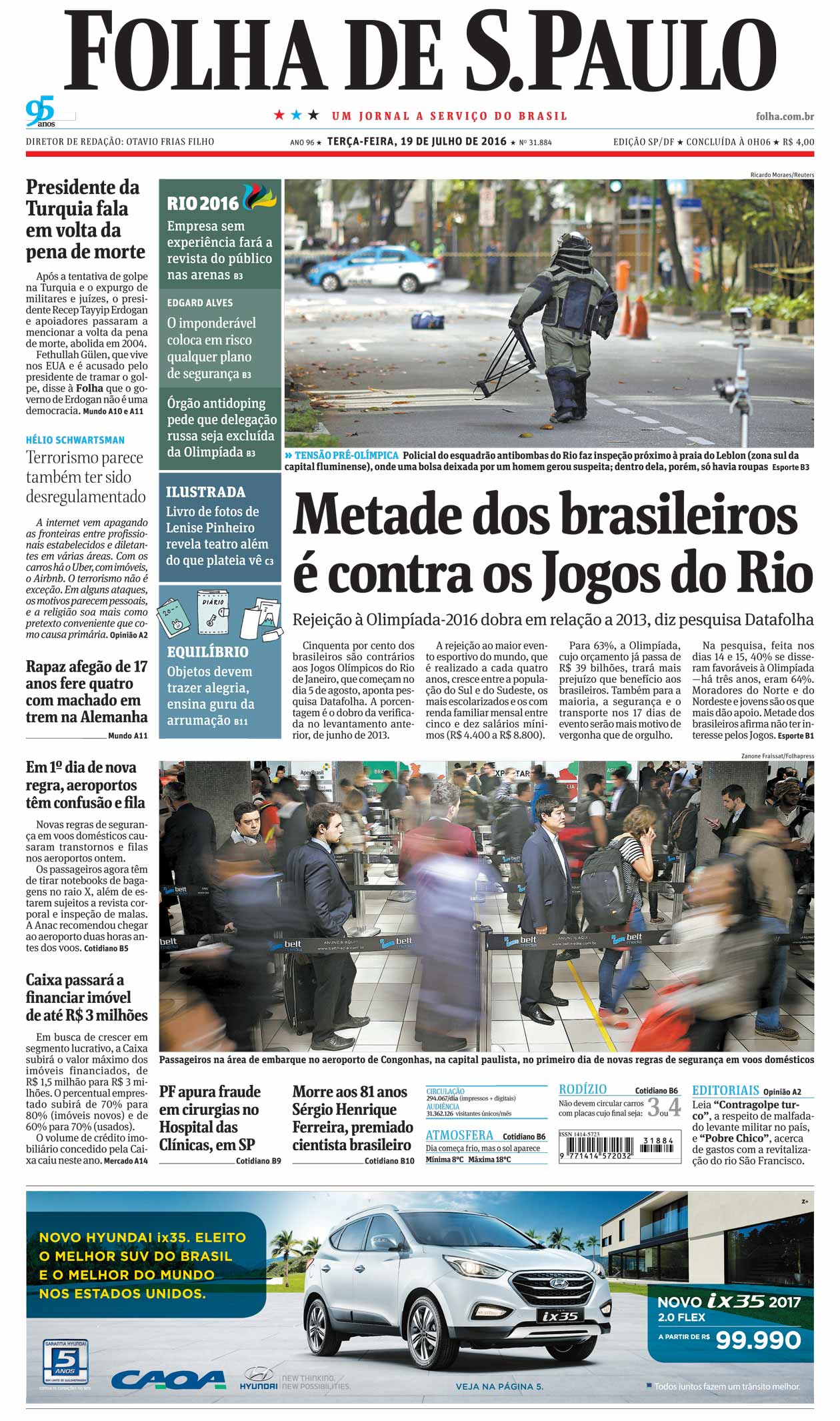 Capa Folha de S.Paulo - Edição São Paulo