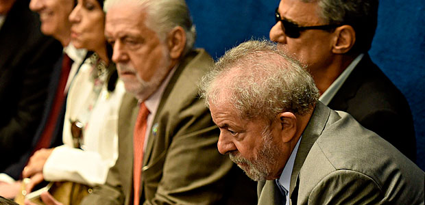 Former Brazilian President Luiz Inacio Lula da Silva attends the testimony of suspended Brazilian President Dilma Rousseff during her impeachment trial at the National Congress in Brasilia on August 29, 2016. Rousseff arrived at the Senate to defend herself confronting her accusers in a dramatic finale to a Senate impeachment trial likely to end 13 years of leftist rule in Latin America's biggest country. / AFP PHOTO / EVARISTO SA ORG XMIT: ESA437