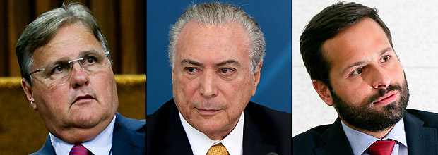 O ex-ministro Geddel Vieira Lima, o presidente Michel Temer e o ex-ministro Marcelo Calero