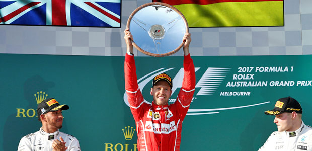 Vettel celebra vitria no GP da Austrlia; Hamilton foi o 2 e Bottas o 3