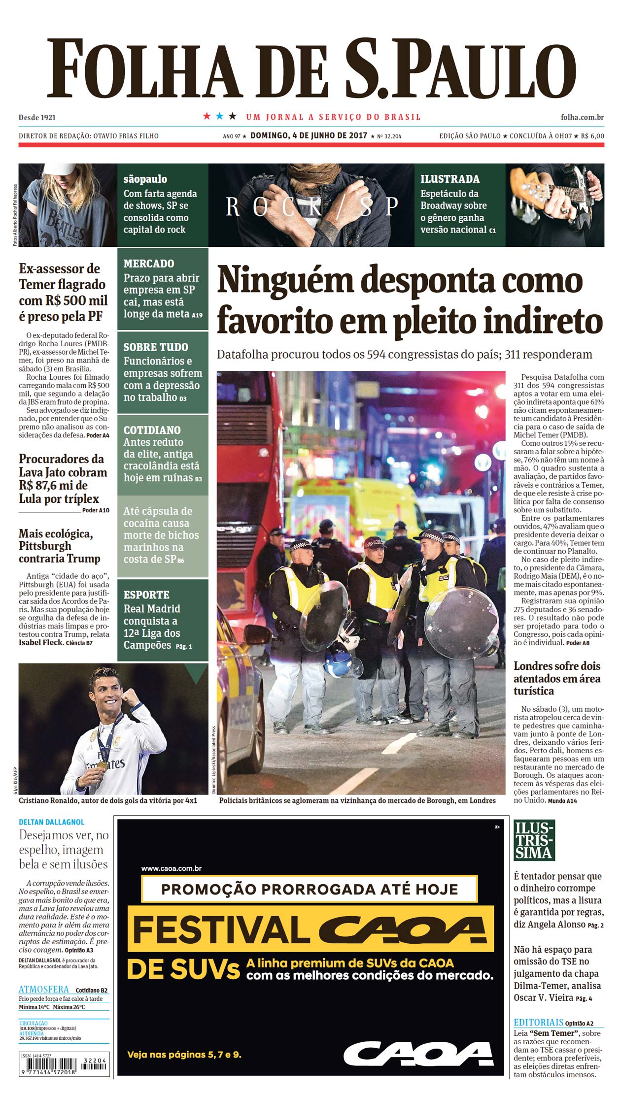 Capa Folha de S.Paulo - Edição São Paulo