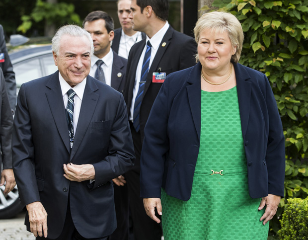 Presidente Michel Temer e a primeira-ministra da Noruega Erna Solberg em Oslo