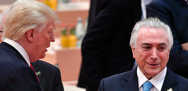 Donald Trump e Michel Temer durante encontro do G20, na Alemanha 