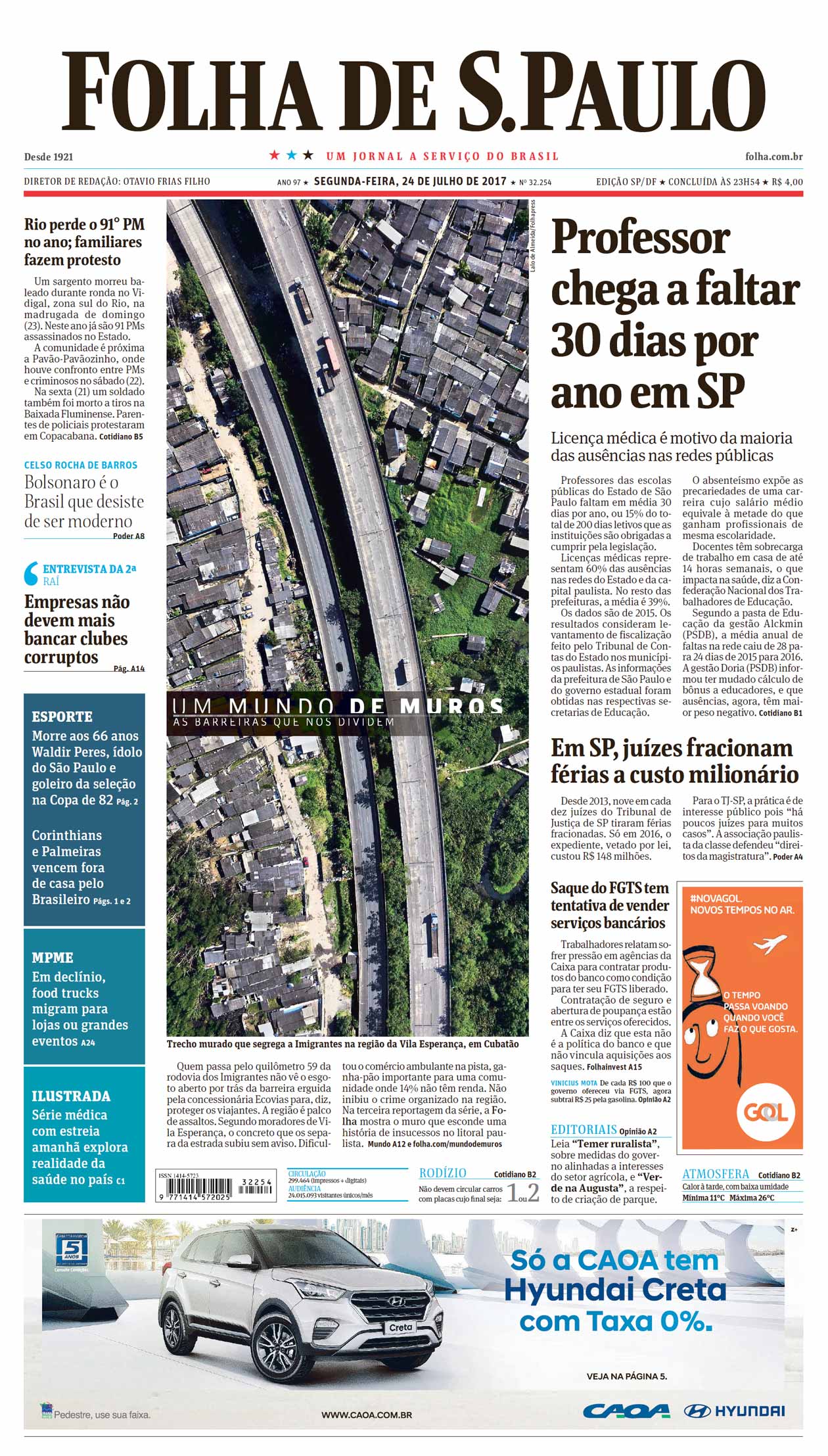 Capa Folha de S.Paulo - Edição São Paulo