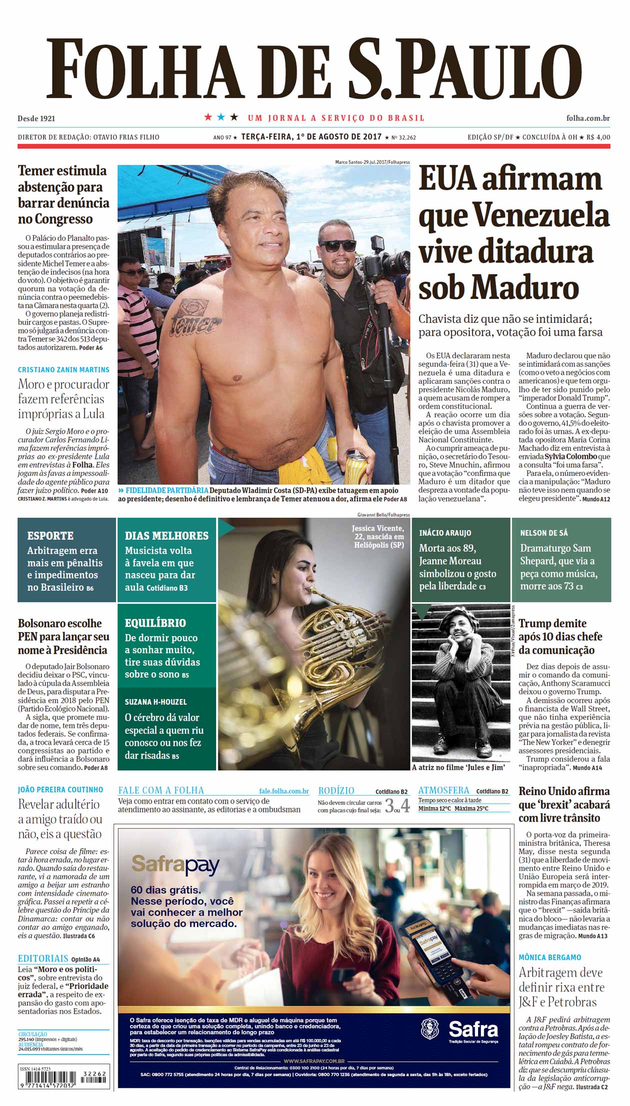 Capa Folha de S.Paulo - Edição São Paulo