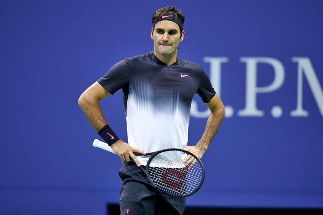 Roger Federer durante partida contra Juan Martin Del Potro no US Open