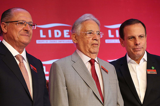 O governador Geraldo Alckmin, o ex-presidente Fernando Henrique Cardoso e o prefeito Joo Doria participam almoo debate organizado pelo Lide