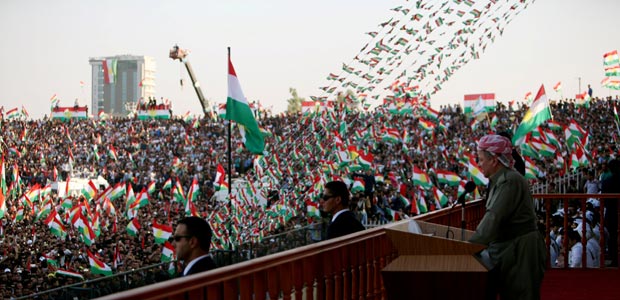 Curdos participam de manifesta��o a favor do plebiscito pela independ�ncia, em Erbil