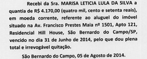 Lula apresenta recibos de aluguel com datas que no existem