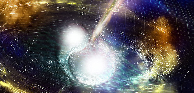 Estrelas de nutrons espiralam uma na direo da outra, emitindo ondas gravitacionais