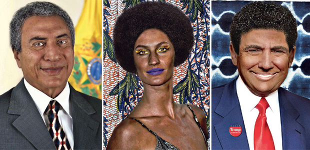 Michel Temer, Gisele Bndchen e Donald Trump em retratos editados por Alexandra Loras que sero expostos em SP como objetivo de alertar para o racismo; criticada, ela disse ser negra e ter o direito de se expressar