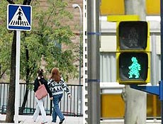 Smbolo feminino em semforos nas ruas da cidade espanhola Fuenlabrada, ao sul de Madri