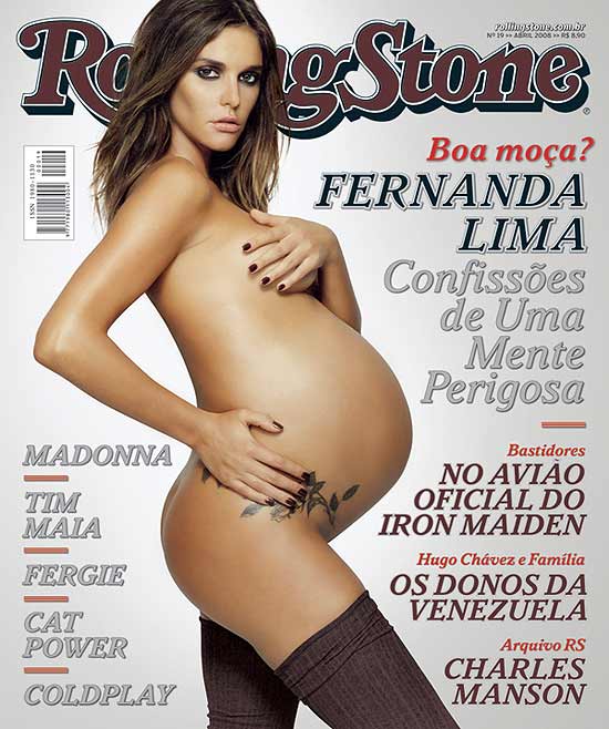 Apresentadora e atriz Fernanda Lima posa nua, grvida e tatuada para a capa da verso brasileira da revista "Rolling Stone"