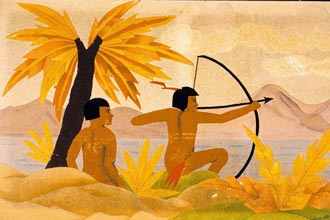 "Índias" (1945), painel de veludo com clara influência indigenista feito por Regina Graz, nome importante do art déco brasileiro