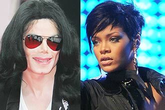 Montagem mostra o cantor Michael Jackson (de culos escuros) e a cantora Rihanna; ambos so processados por cantor de Camares