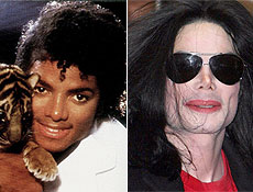 Michael Jackson em 1982 e em 2006: plásticas lhe renderam a comparação com um andróide