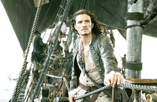 O ator Orlando Bloom como o personagem Will Turner, da saga &quot;Piratas do Caribe&quot;