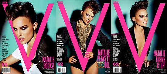 A atriz Natalie Portman em verses de capa da prestigiada revista "V"