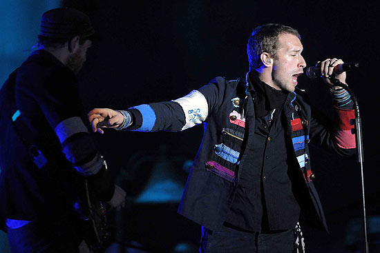 Chris Martin, vocalista do Coldplay durante o show da banda no estdio do Morumbi