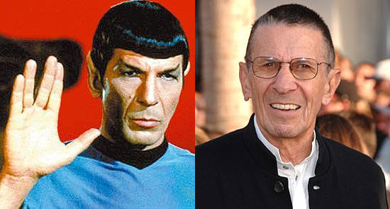 O ator Leonard Nimoy,  esquerda como Spock em &quot;Jornada nas Estrelas&quot;, e  direita atualmente
