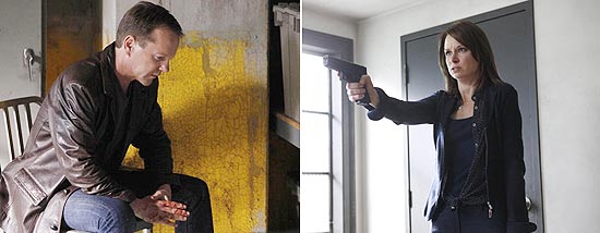 Fotos mostram Jack Bauer com as mãos sujas de sangue e Chloe segurando uma arma