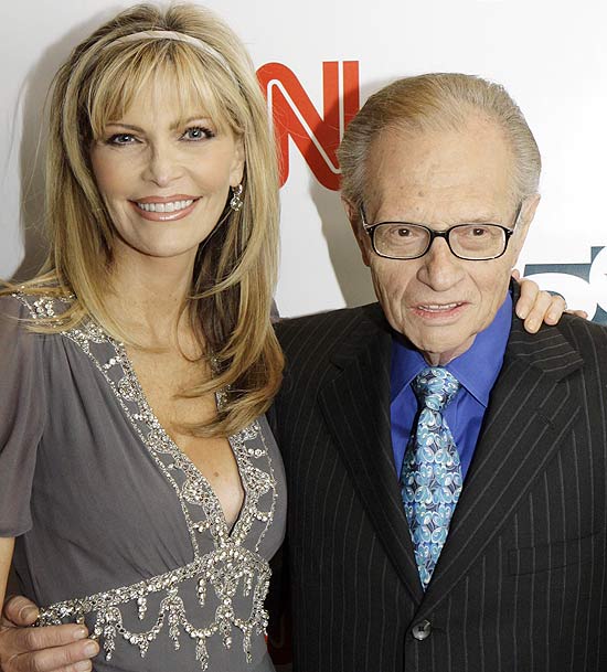 FILE - In this April 18, 2007 file photo, Larry King and his wife Shawn arrive to a party held by CNN celebrating King's fifty years of broadcasting, New York. ( AP Photo/Stuart Ramson, file)