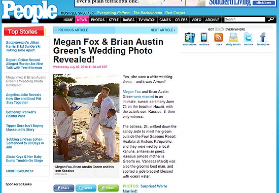 Reproduo do site People.com - Megan Fox & Brian Austin Green's Wedding Photo Revealed!
