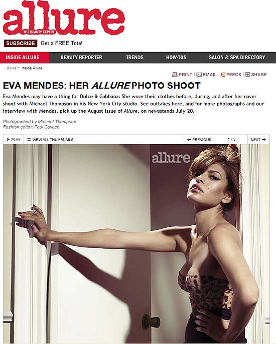 Eva Mendes  capa da edio de agosto da revista "Allure" e fala sobre sensualidade e nudez