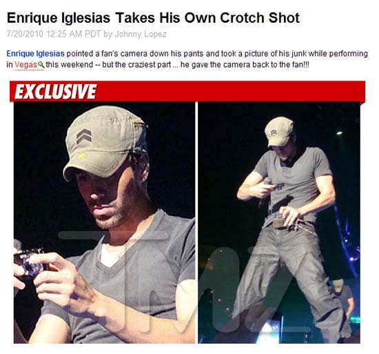 O cantor Enrique Iglesias, que puxou a cala para tirar uma foto de suas partes ntimas usando a cmera de uma f