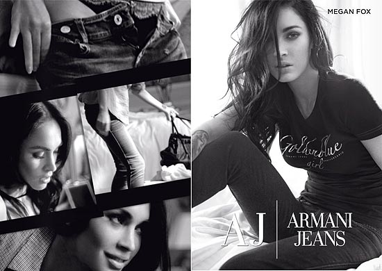 A atriz Megan Fox em fotos do catálogo de outono-inverno da grife Armani Jeans