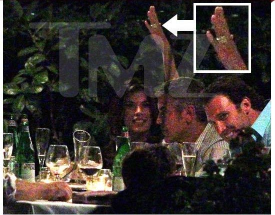 George Clooney might finally be ready to take the plunge with hottie girlfriend Elisabetta Canalis -- cause she was spotted flaunting what looks to be a giant engagement ring... emphasis on "looks like."