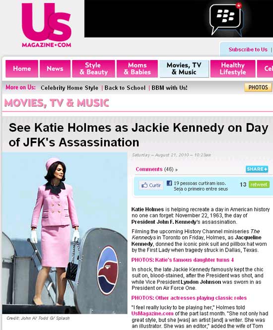 See Katie Holmes as Jackie Kennedy on Day of JFK's Assassination