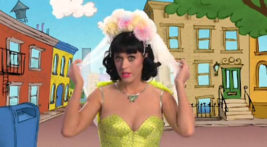 A cantora Katy Perry em vídeo de "Vila Sésamo" que foi proibido de ir ao ar 